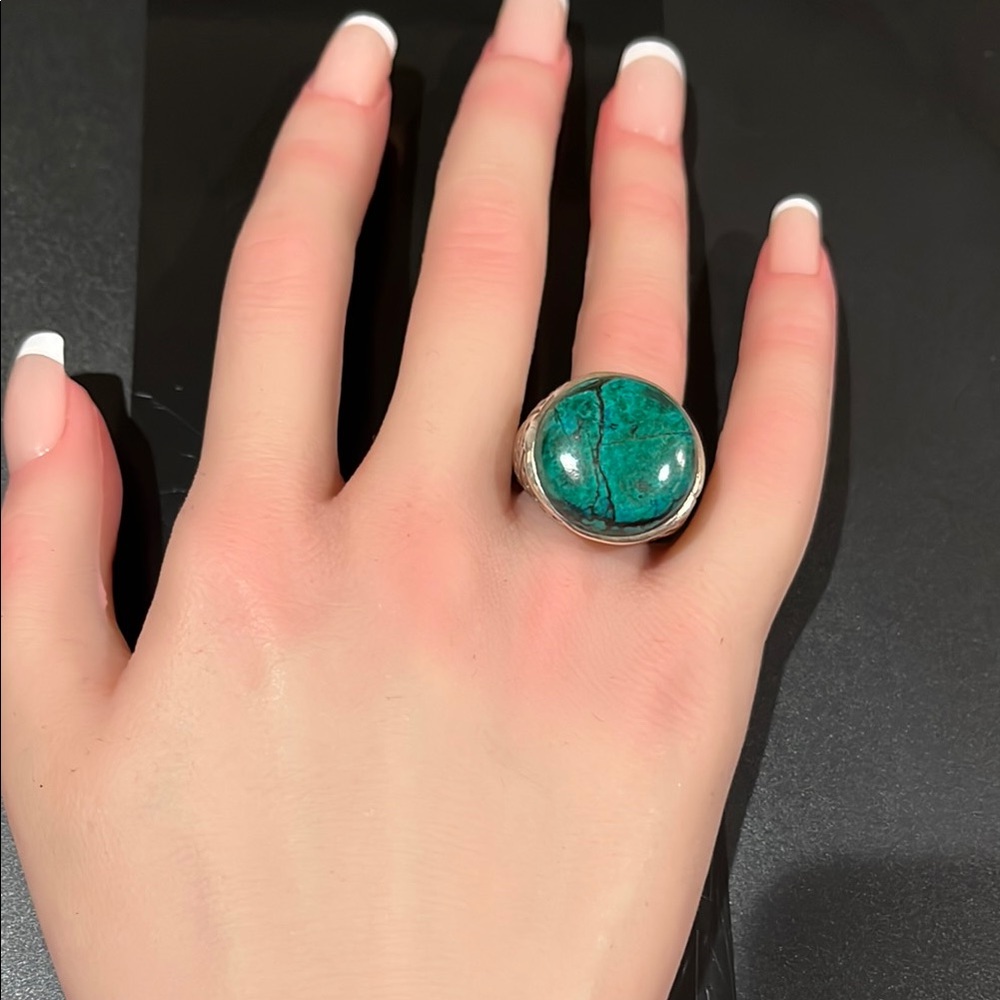 Natural green Chrysocolla sterling silver ring, gemstone jewelry